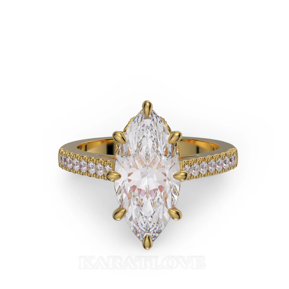 Bague de fiançailles en argent sterling blanc et or jaune avec diamant taille marquise