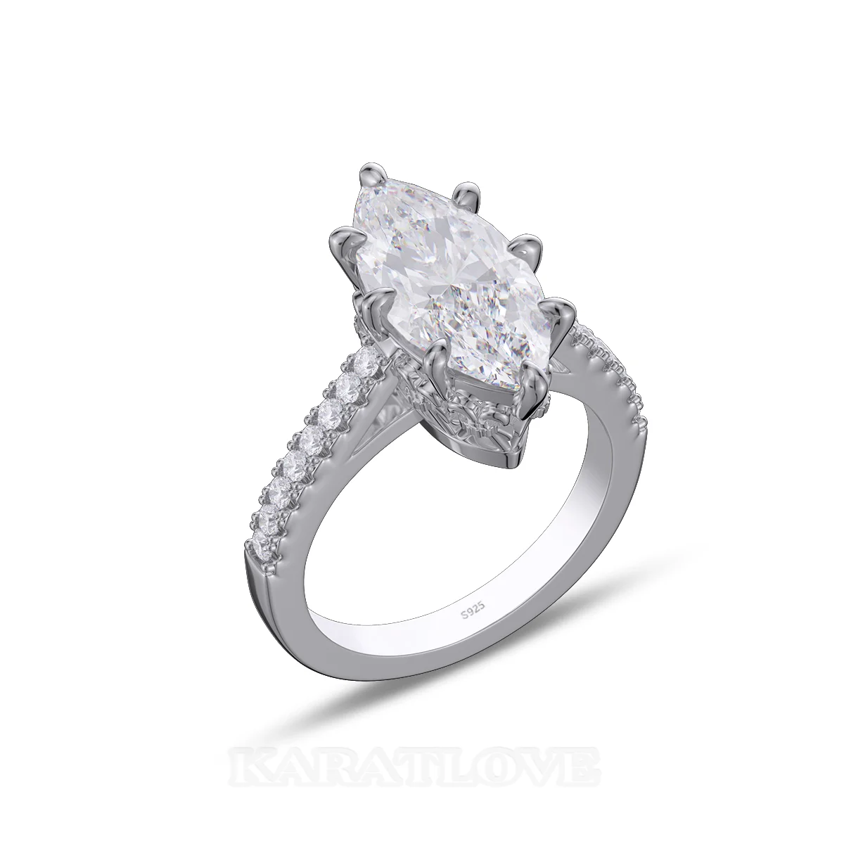 Bague de fiançailles en argent sterling blanc avec diamant taille marquise