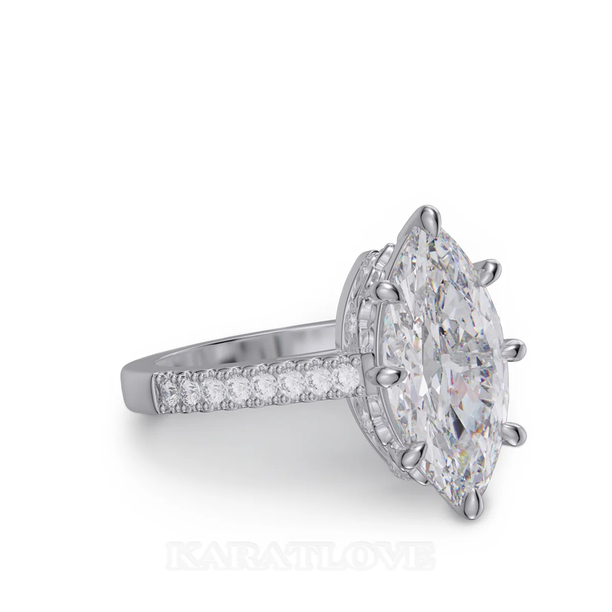 Bague de fiançailles en argent sterling blanc avec diamant taille marquise