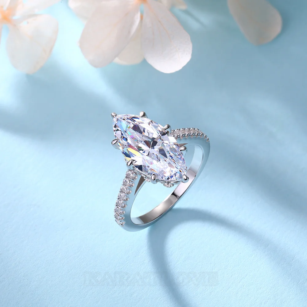 Bague de fiançailles en argent sterling blanc avec diamant taille marquise