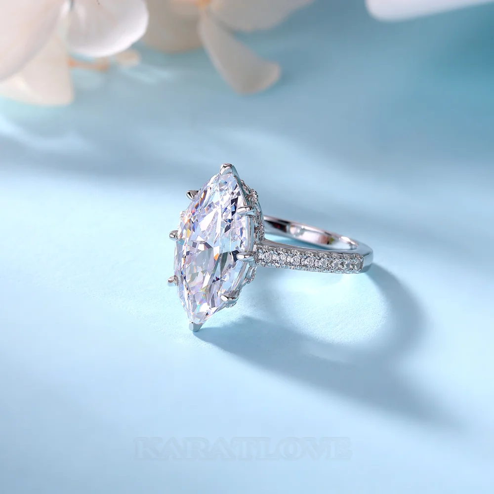 Bague de fiançailles en argent sterling blanc avec diamant taille marquise