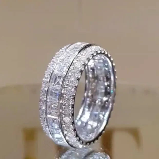 Bague de fiançailles en argent 925 avec diamant blanc taille princesse