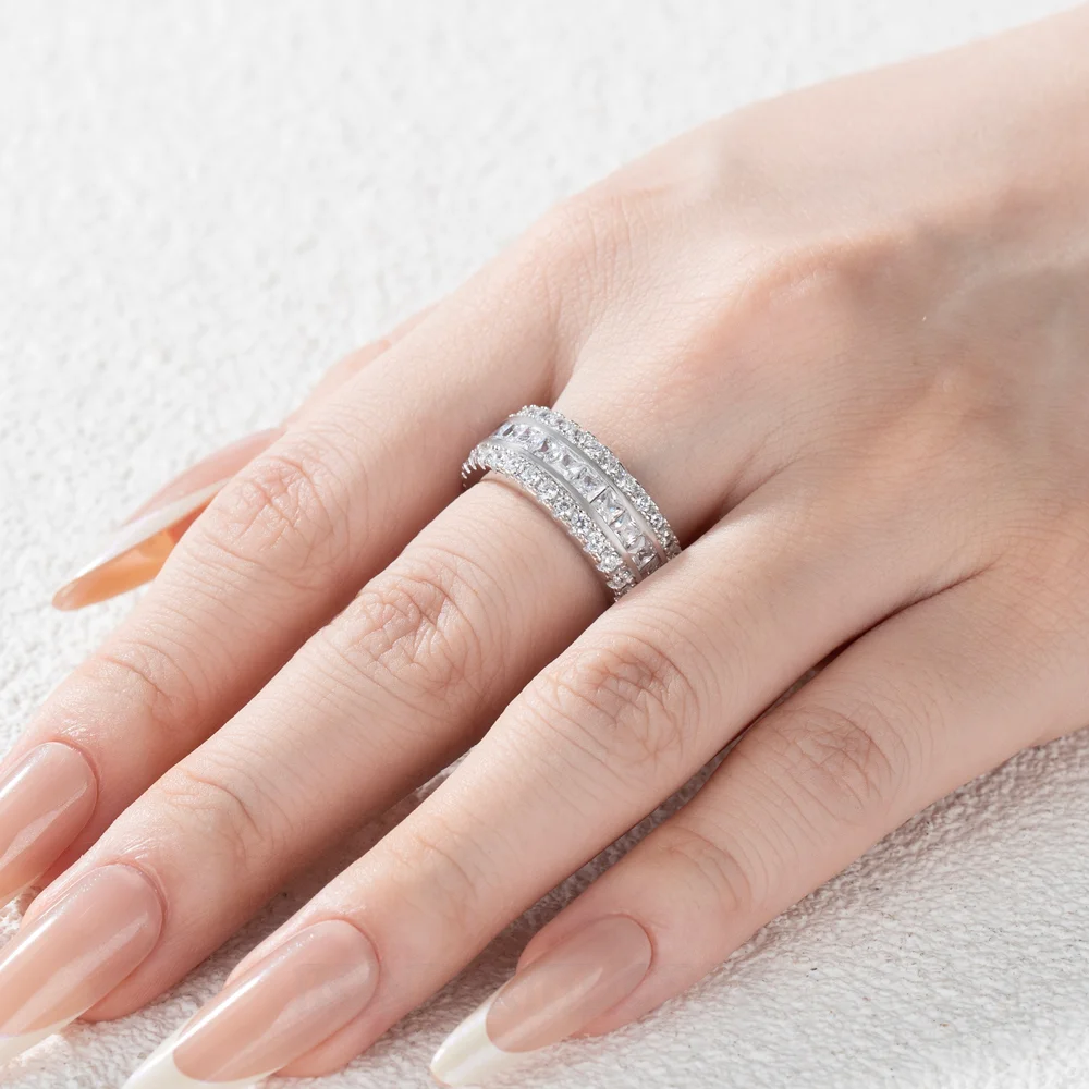 Bague de fiançailles en argent 925 avec diamant blanc taille princesse