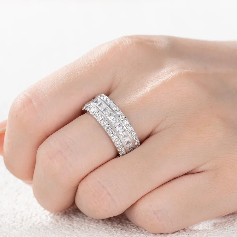 Bague de fiançailles en argent 925 avec diamant blanc taille princesse