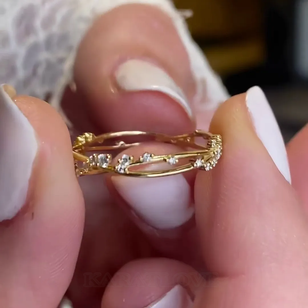 Bague empilable minimaliste en argent sterling 925 et or jaune avec diamant blanc de taille ronde