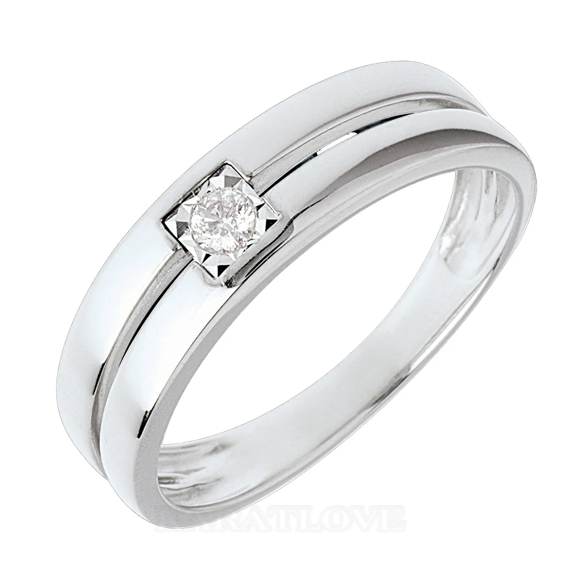 Alliance solitaire en argent sterling blanc sertie d'un diamant taille ronde