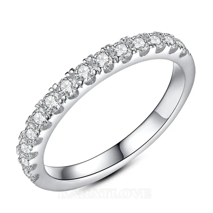 Anneau de mariage en argent sterling empilable avec diamant rond et blanc