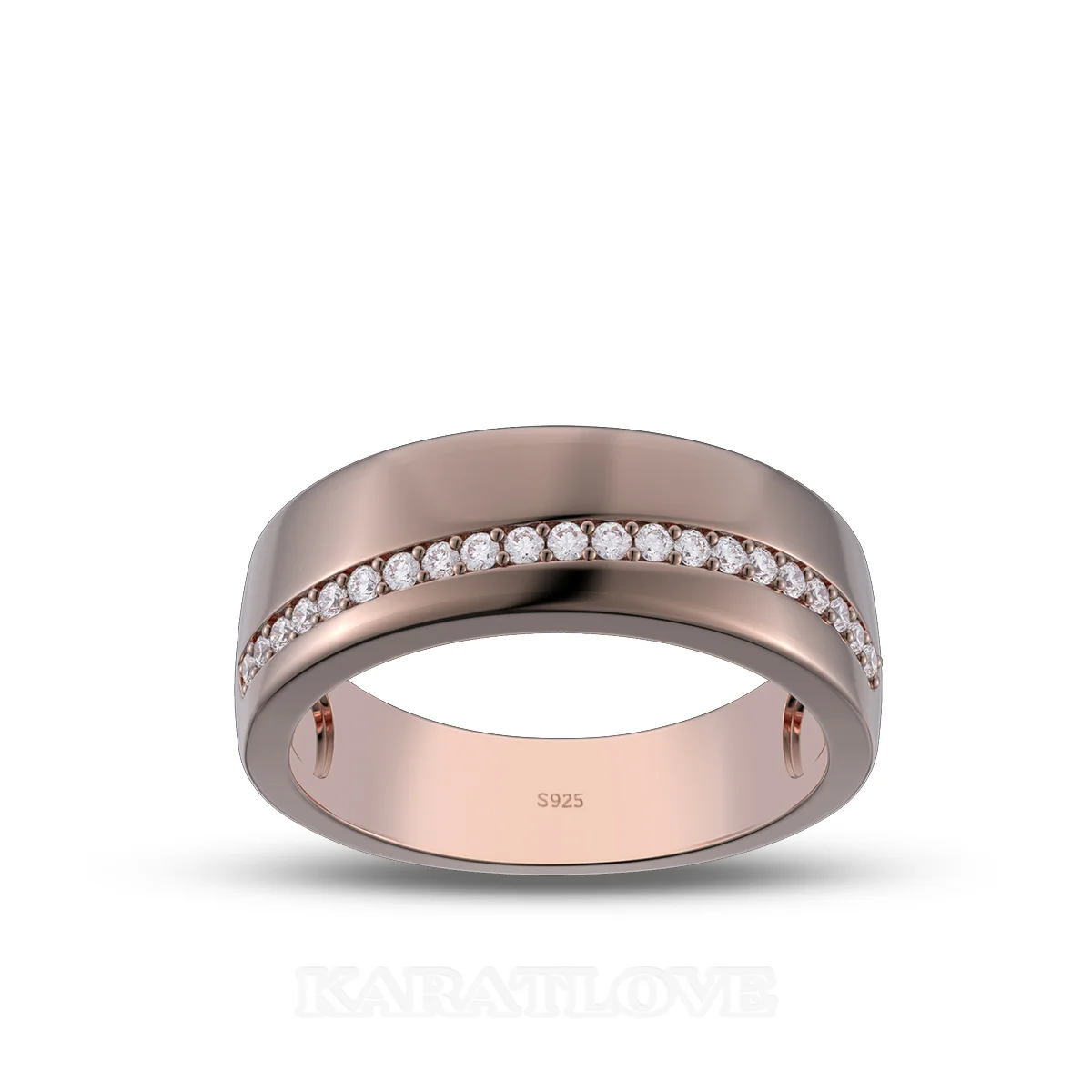 Alliance en argent sterling en or rose avec diamant taille ronde