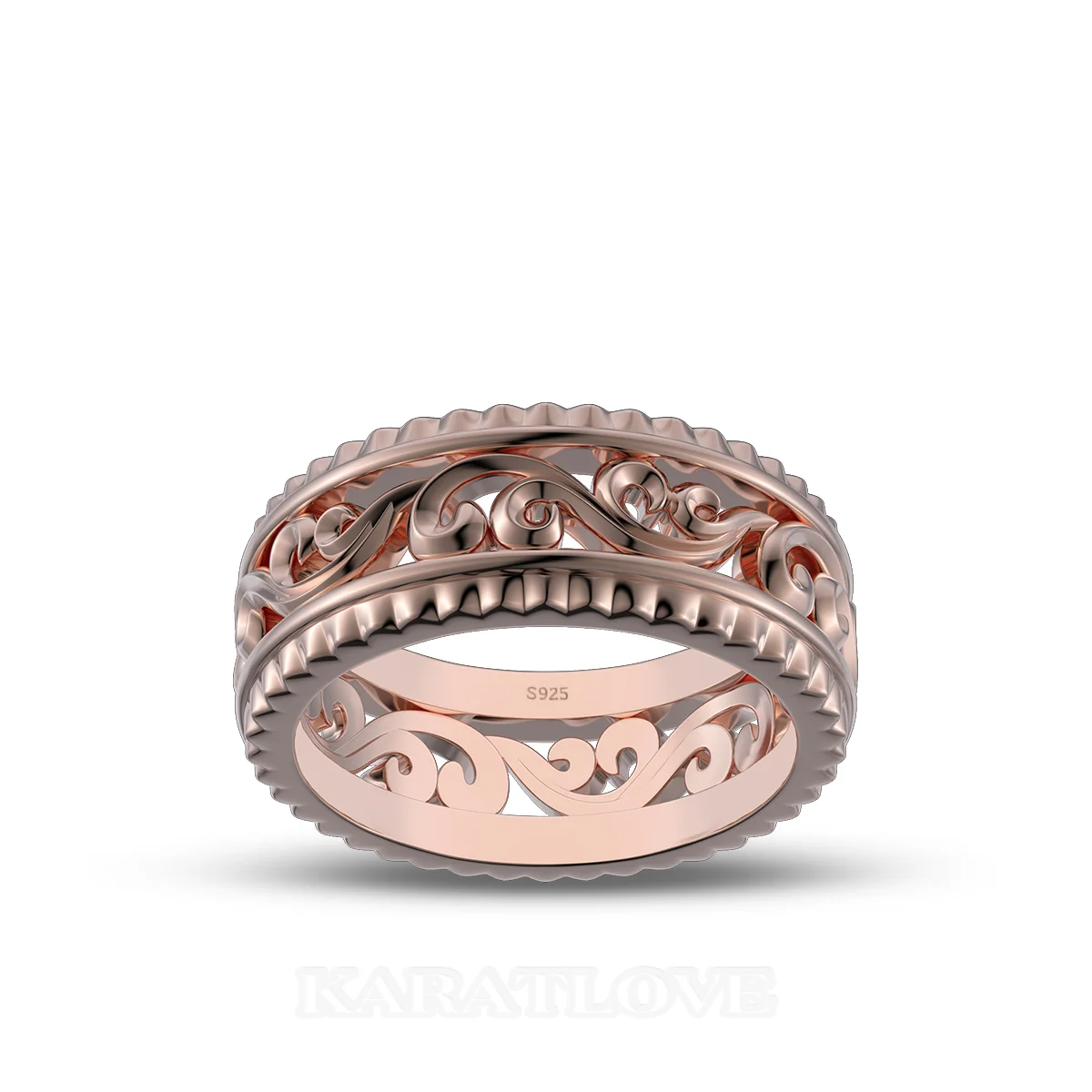 Alliance en argent en or rose massif avec motifs ajourés