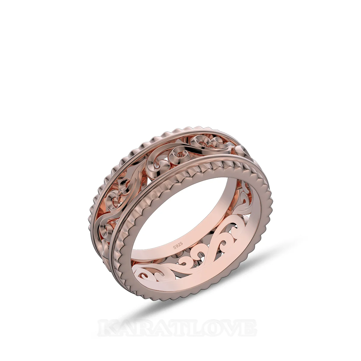 Alliance en argent en or rose massif avec motifs ajourés