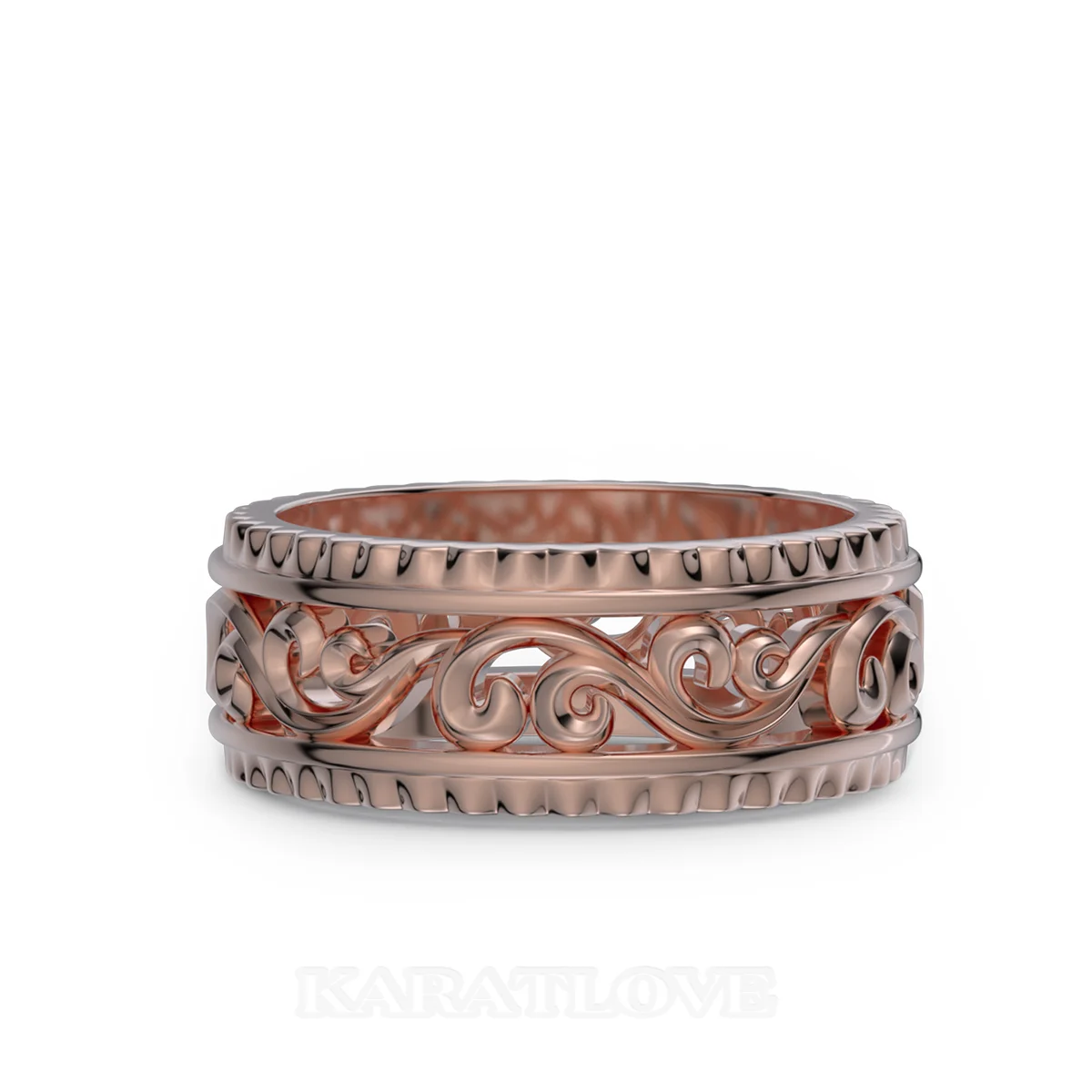 Alliance en argent en or rose massif avec motifs ajourés