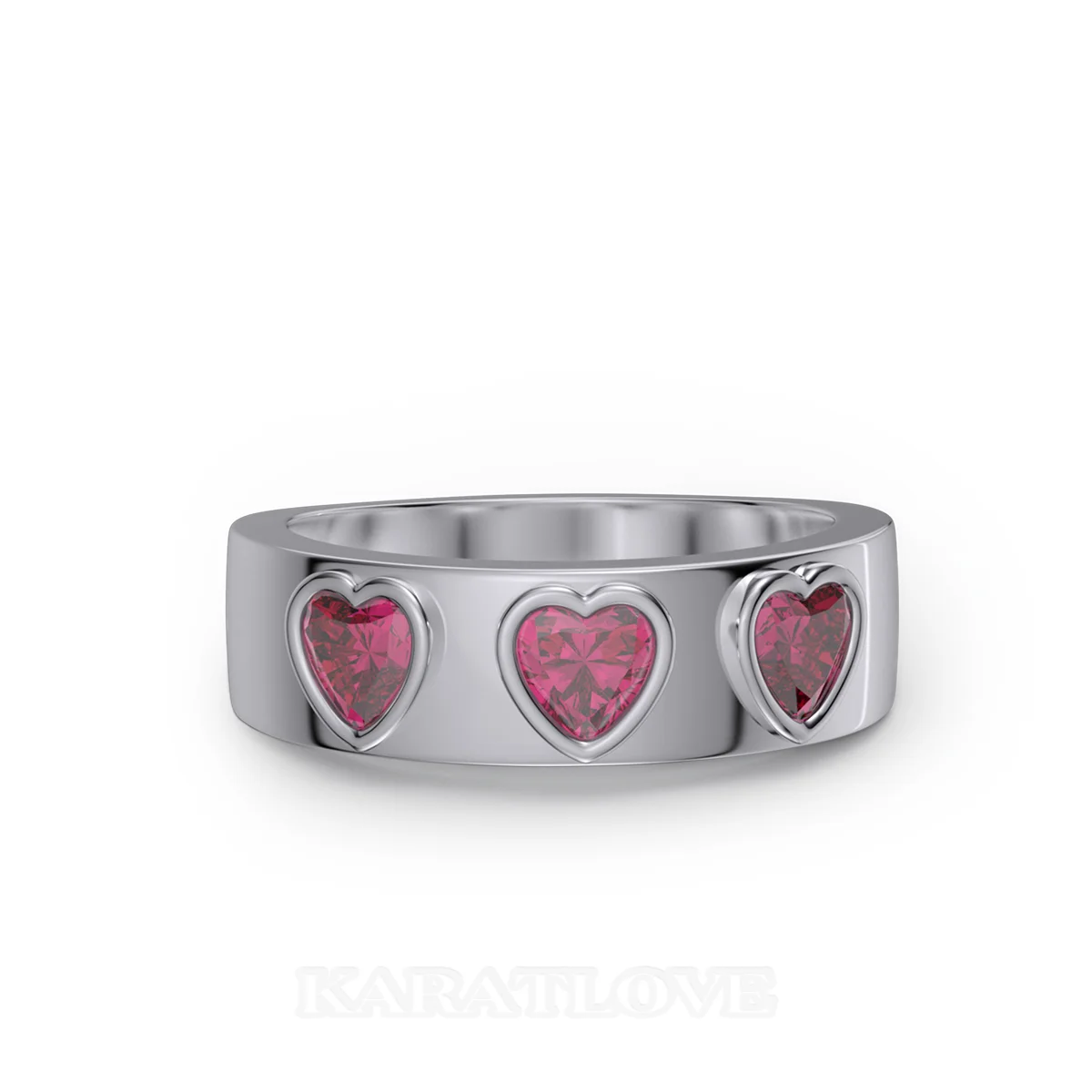 Bague de promesse en argent sterling sertie de rubis rouge taillé en trois cœurs
