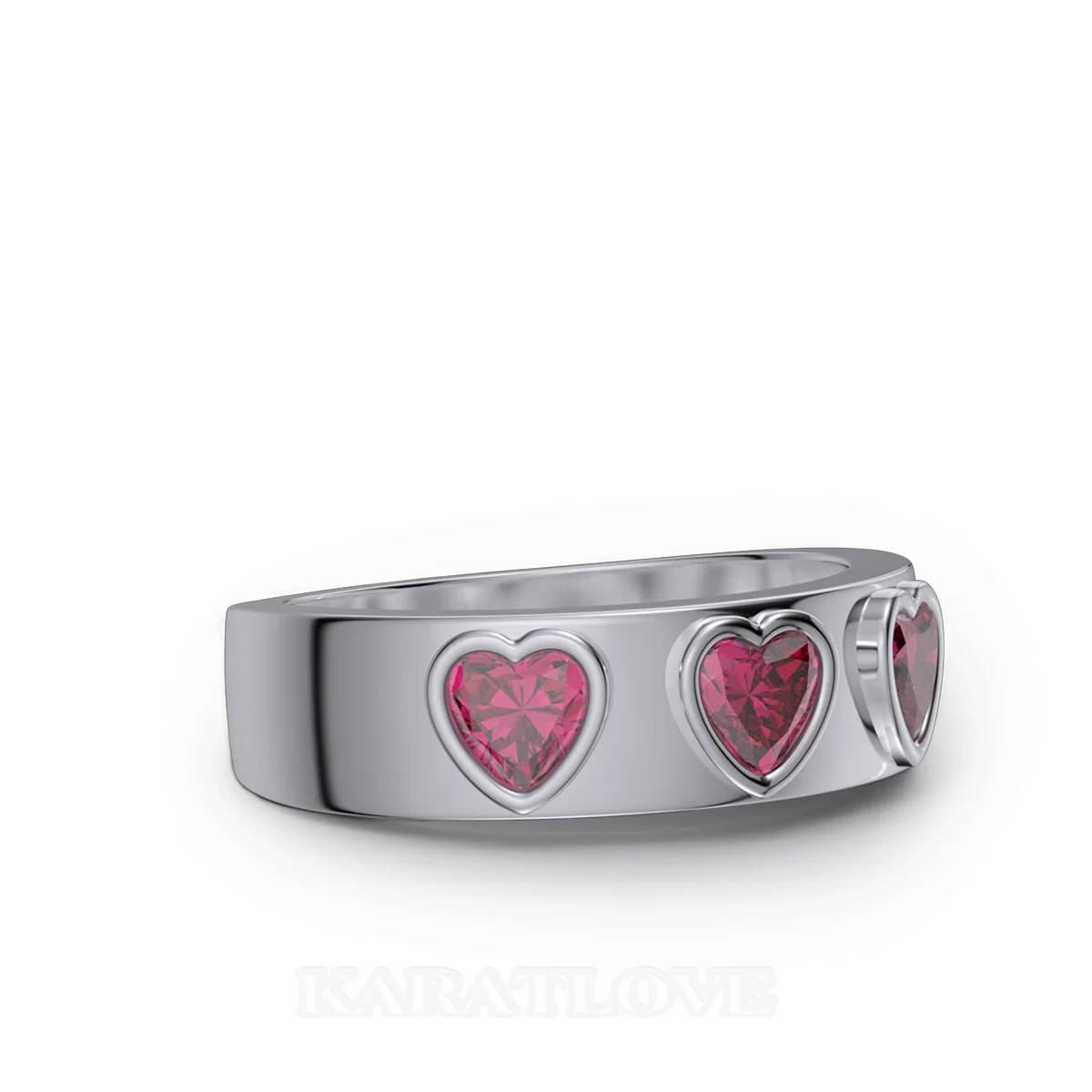 Bague de promesse en argent sterling sertie de rubis rouge taillé en trois cœurs