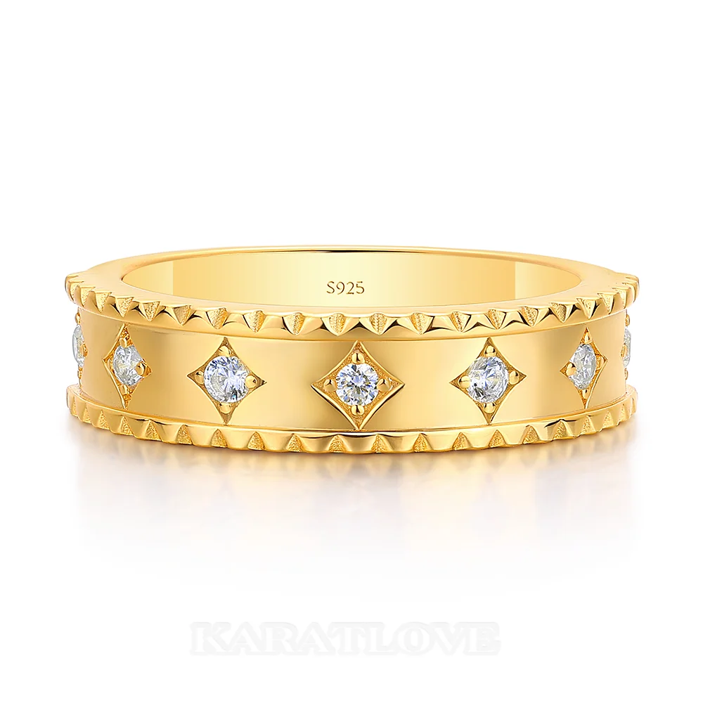 Bague de mariage en argent sterling blanc et or jaune avec diamant taille ronde