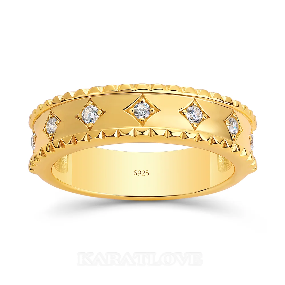 Bague de mariage en argent sterling blanc et or jaune avec diamant taille ronde