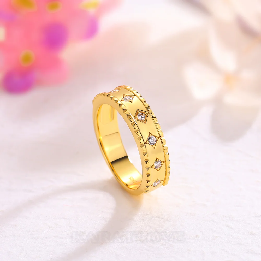 Bague de mariage en argent sterling blanc et or jaune avec diamant taille ronde