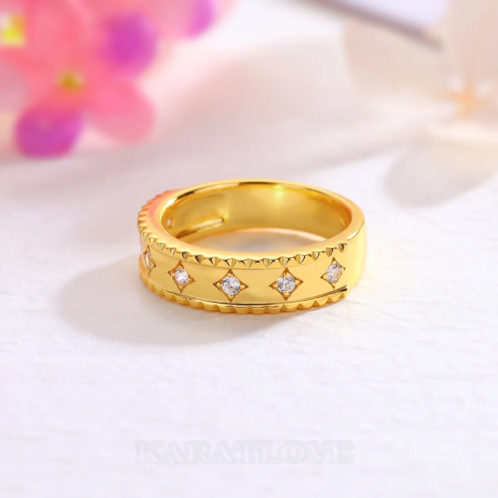 Bague de mariage en argent sterling blanc et or jaune avec diamant taille ronde