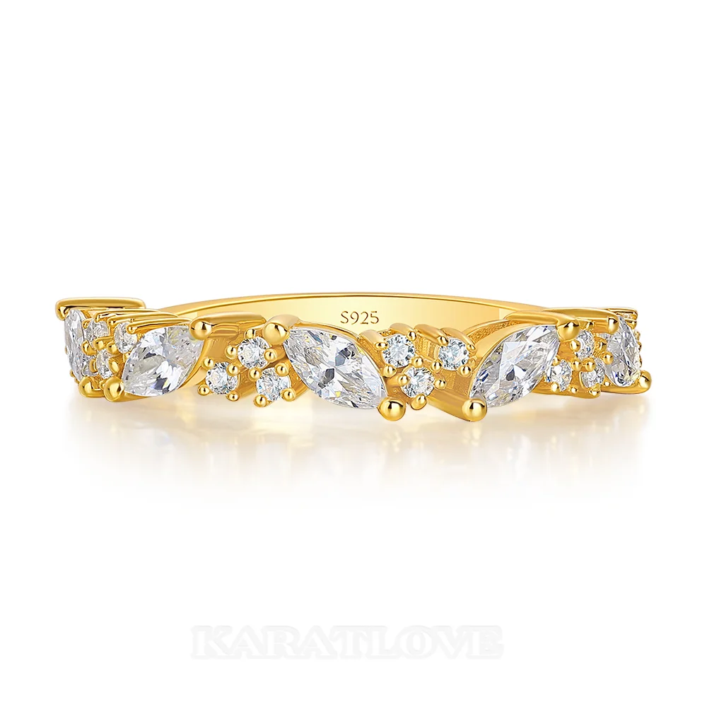 Bague en argent sterling blanc et or jaune avec diamant taille marquise