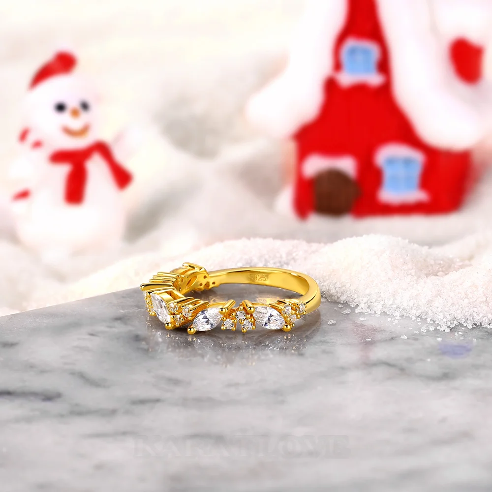 Bague en argent sterling blanc et or jaune avec diamant taille marquise