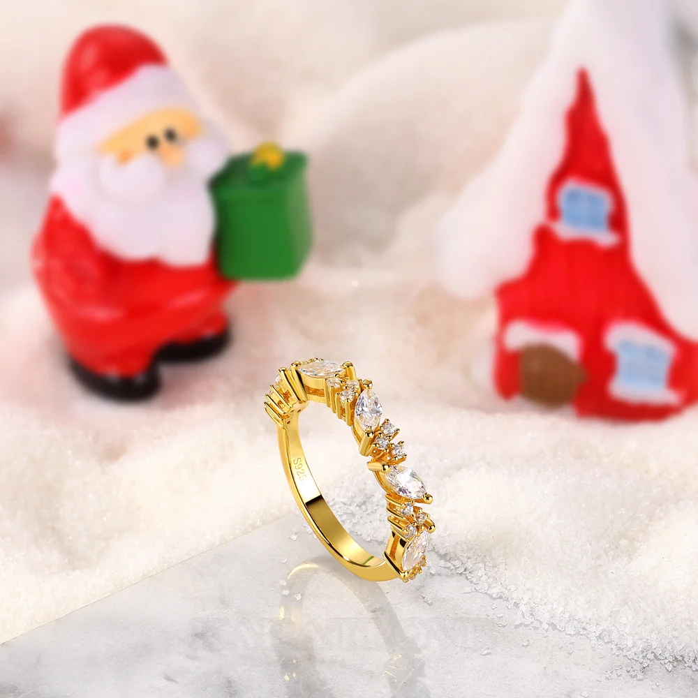 Bague en argent sterling blanc et or jaune avec diamant taille marquise