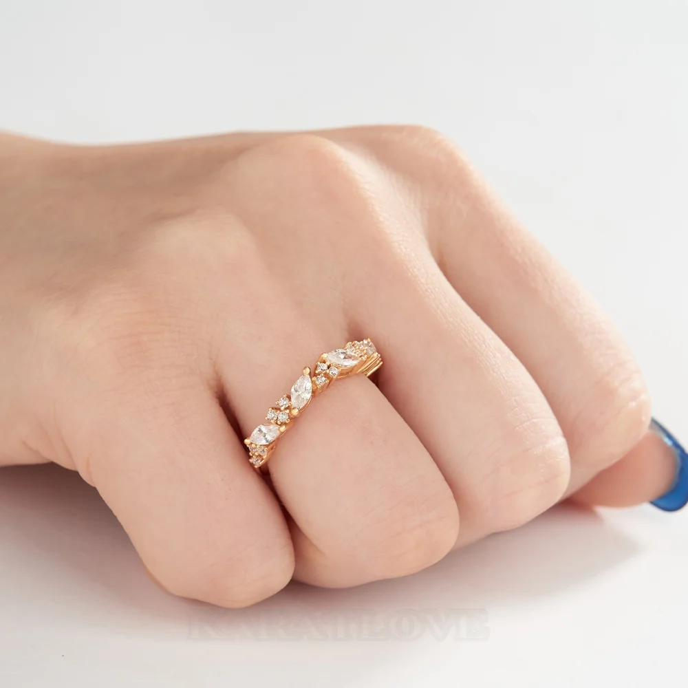 Bague en argent sterling blanc et or jaune avec diamant taille marquise