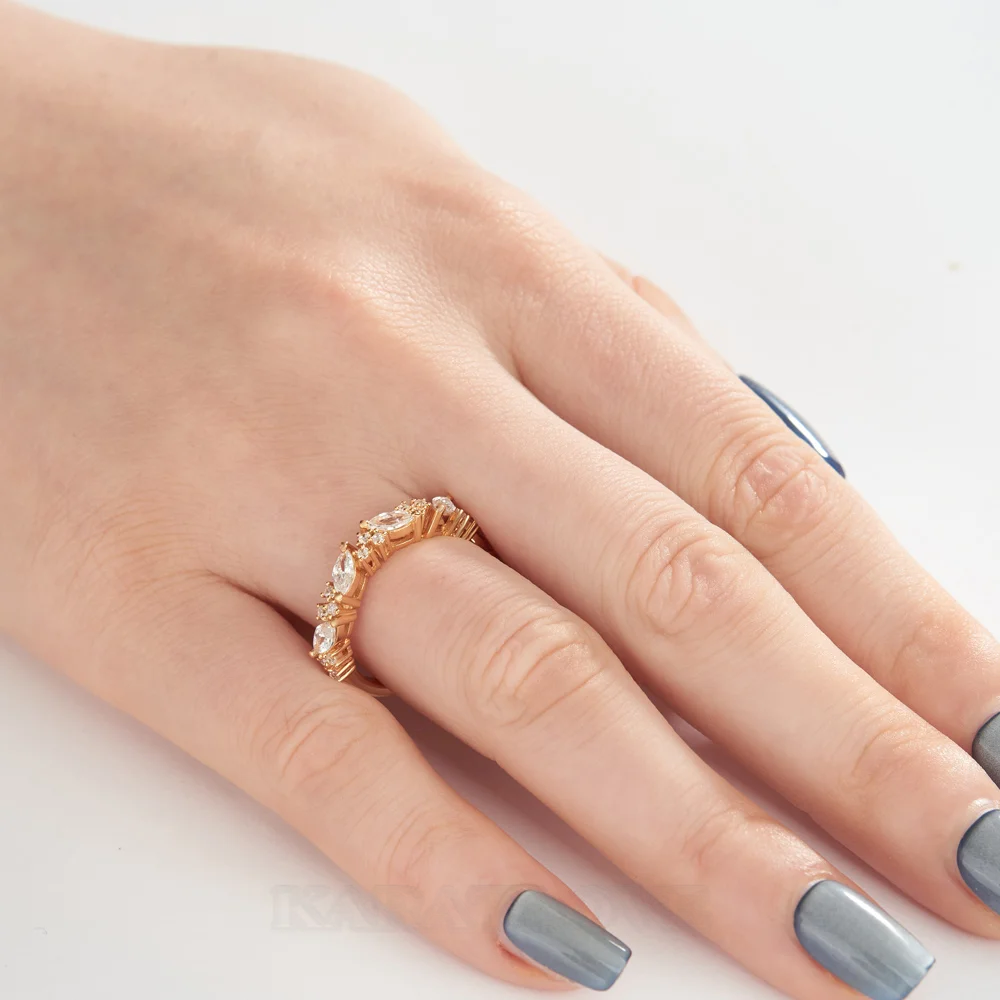 Bague en argent sterling blanc et or jaune avec diamant taille marquise