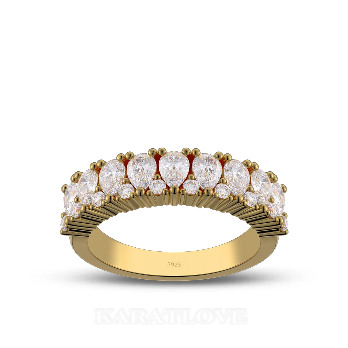 Bague de mariage en argent sterling blanc et or jaune avec diamant taille poire