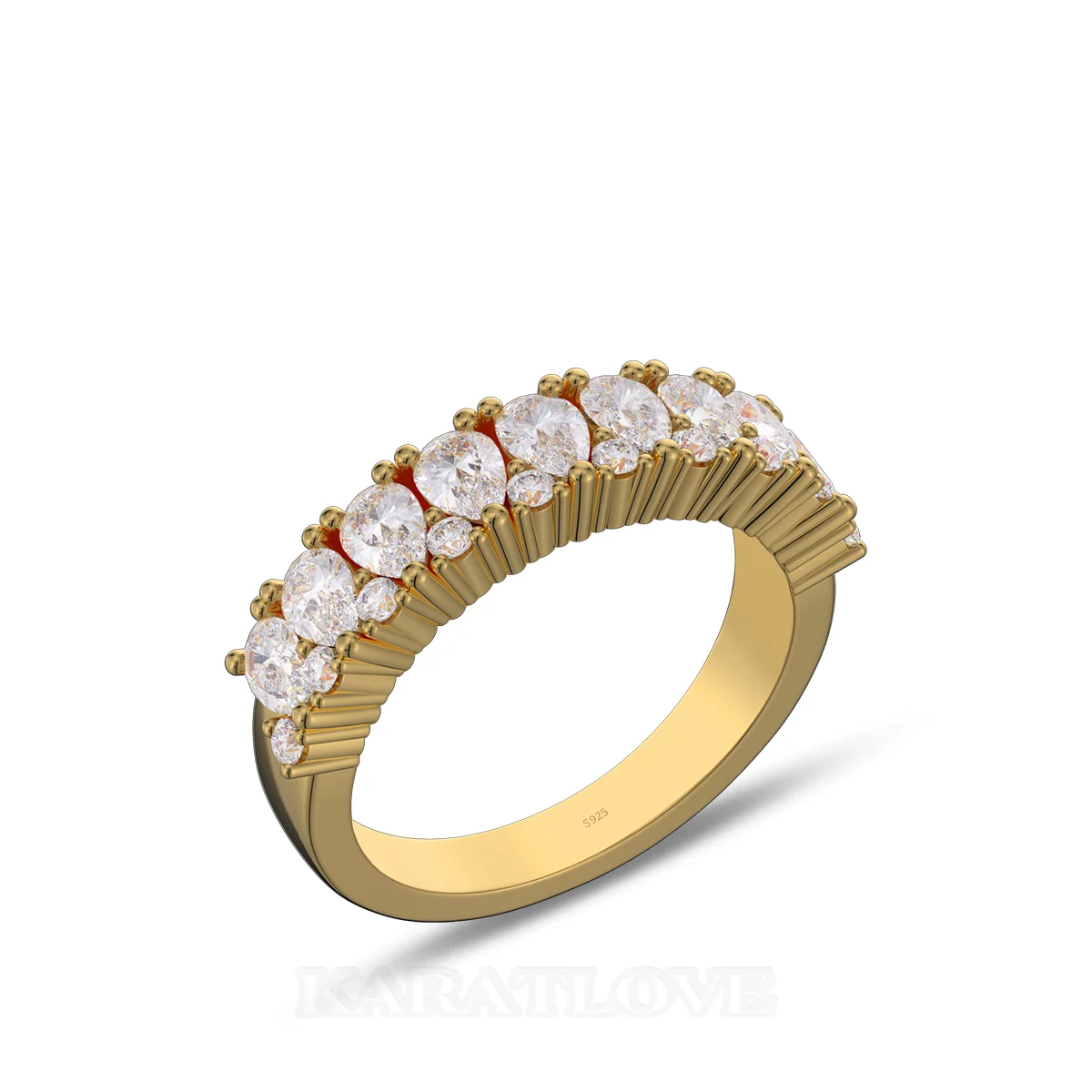 Bague de mariage en argent sterling blanc et or jaune avec diamant taille poire