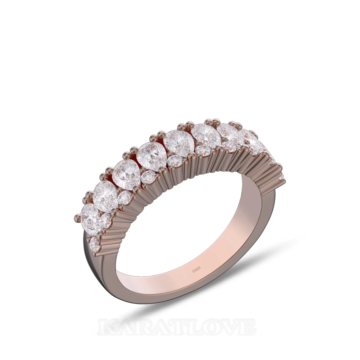 Bague de mariage en argent sterling blanc et or rose avec diamant taille poire