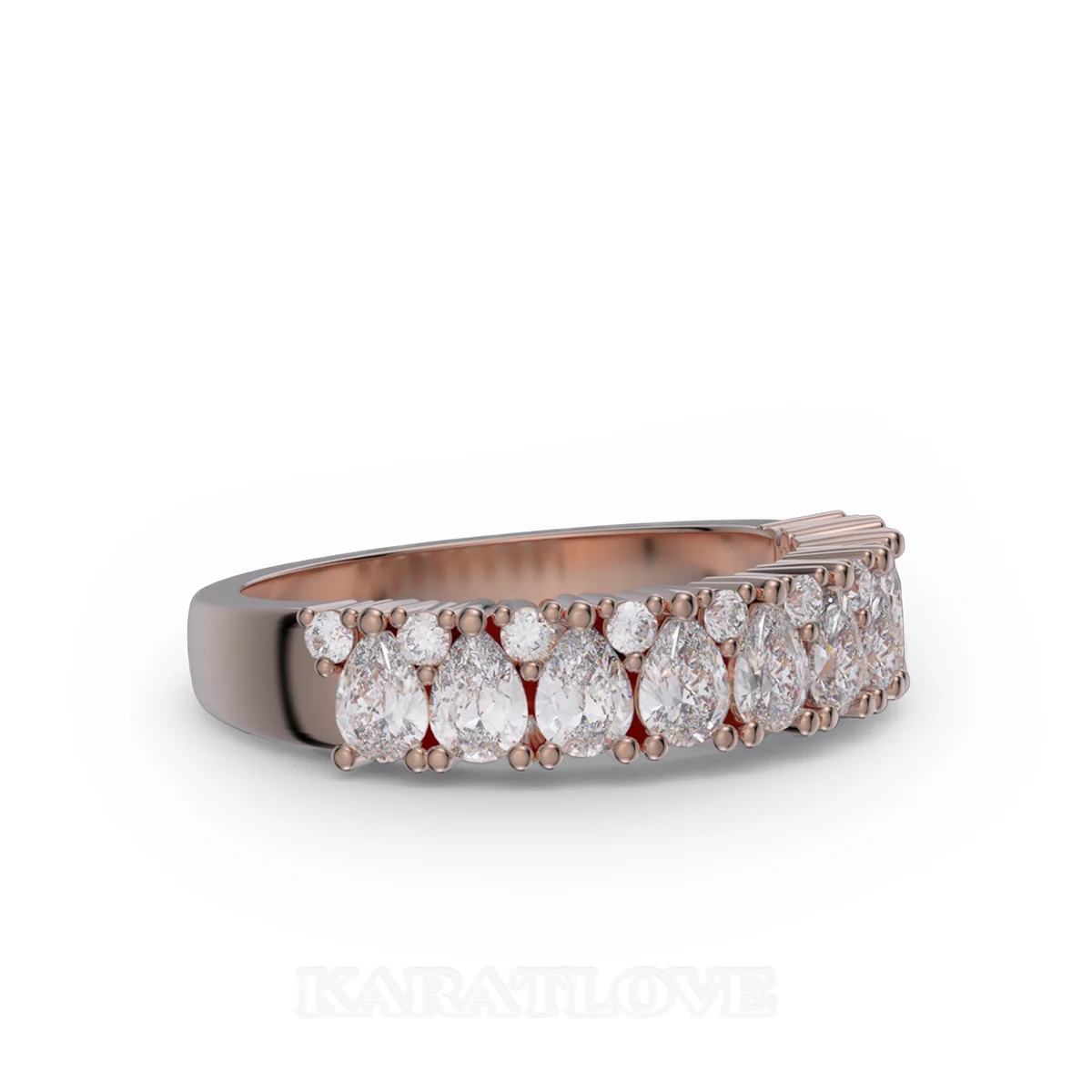 Bague de mariage en argent sterling blanc et or rose avec diamant taille poire