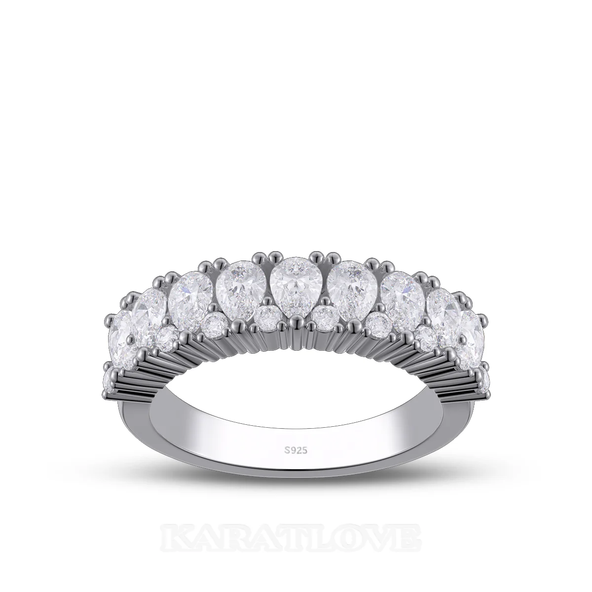Alliance en argent sterling blanc avec diamant taille poire
