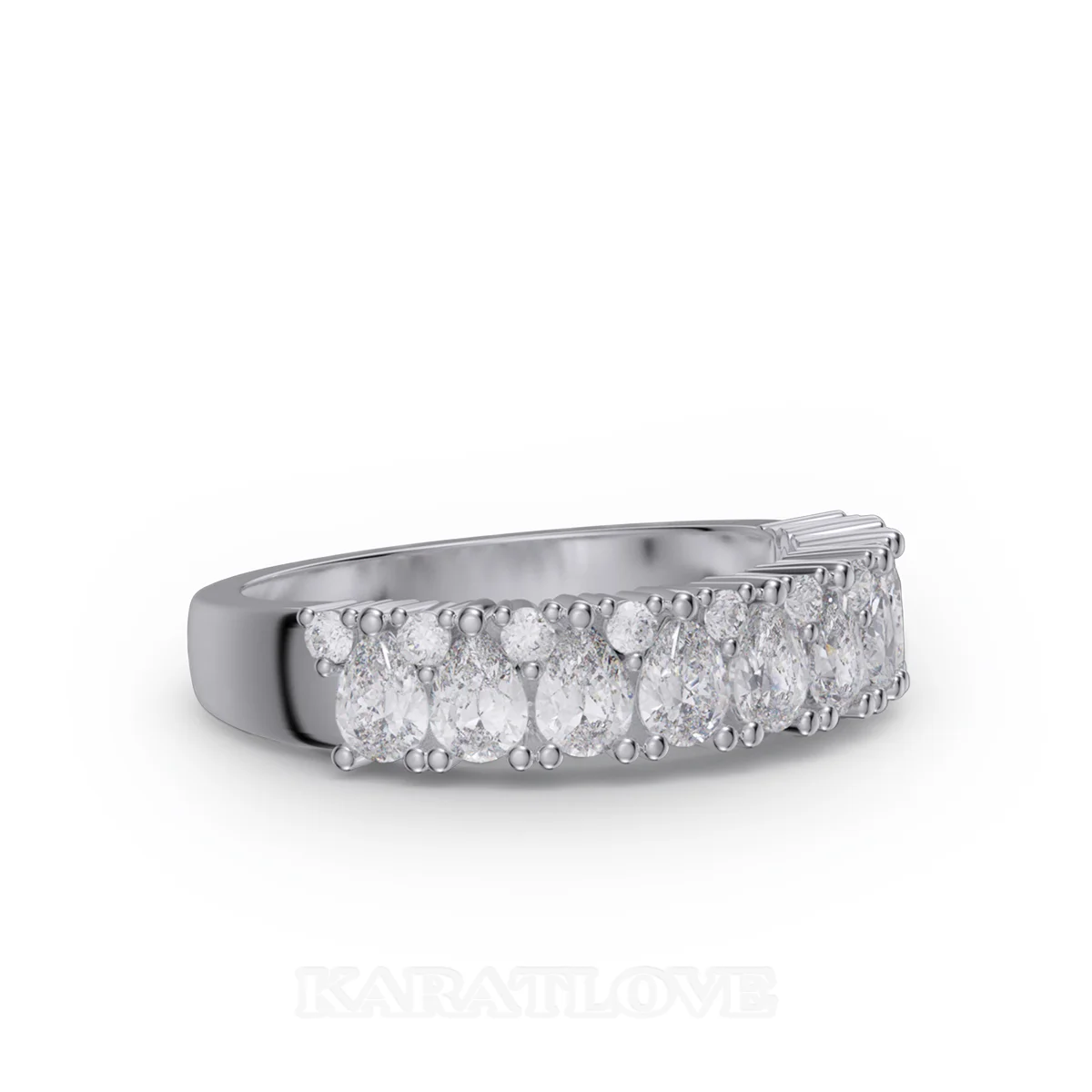 Alliance en argent sterling blanc avec diamant taille poire