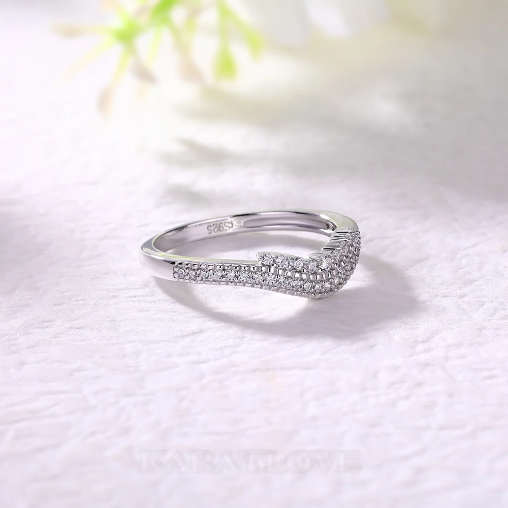 Bague de mariage en argent sterling blanc avec diamant taille ronde