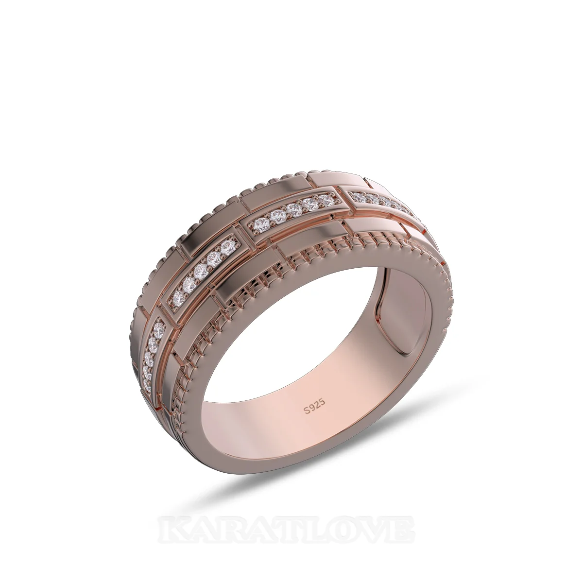 Bague de mariage en argent sterling blanc et or rose avec diamant taille ronde
