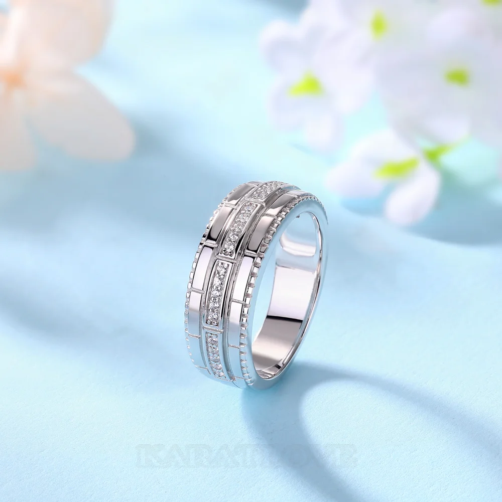 Bague de mariage en argent sterling blanc avec diamant taille ronde