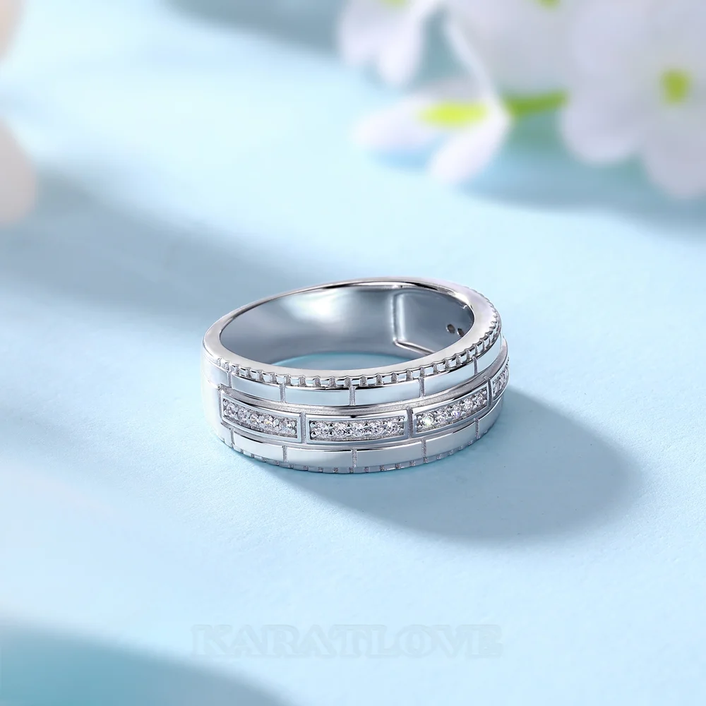 Bague de mariage en argent sterling blanc avec diamant taille ronde