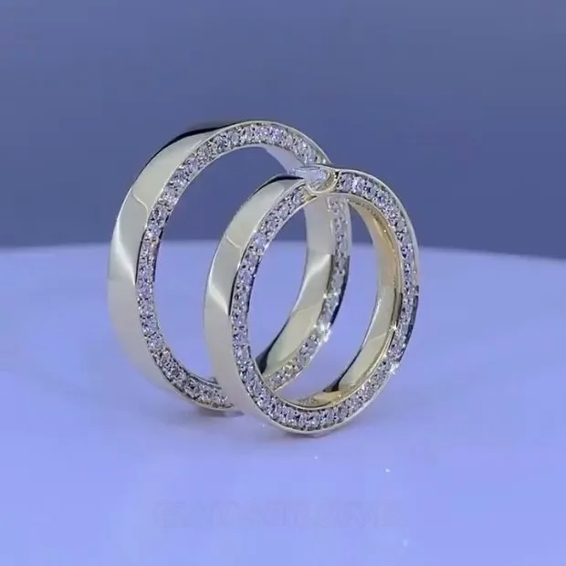 Bague de couple en or jaune blanc et diamant rond en argent 925