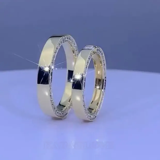 Bague de couple en or jaune blanc et diamant rond en argent 925
