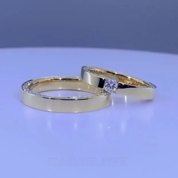 Bague de couple en or jaune blanc et diamant rond en argent 925