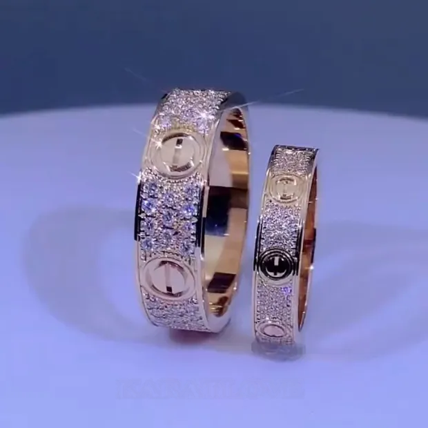 Bague de couple en or rose blanc et diamant rond en argent 925
