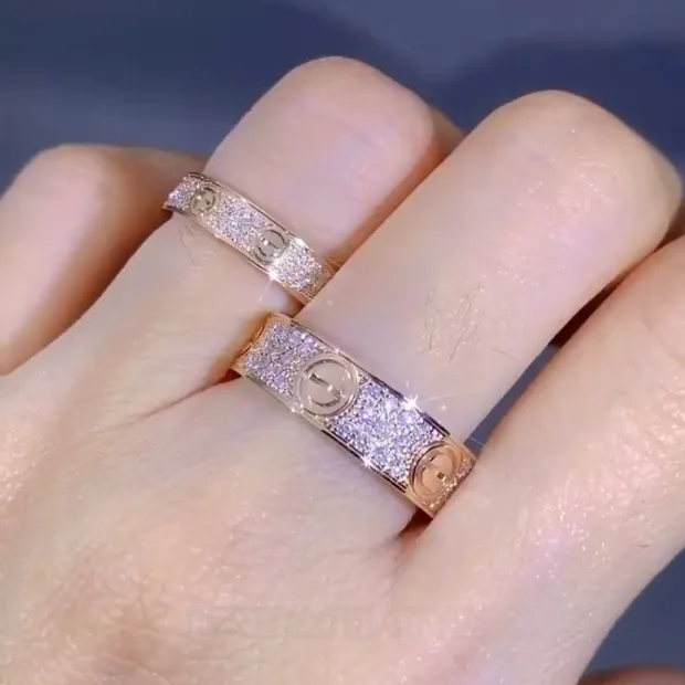 Bague de couple en or rose blanc et diamant rond en argent 925