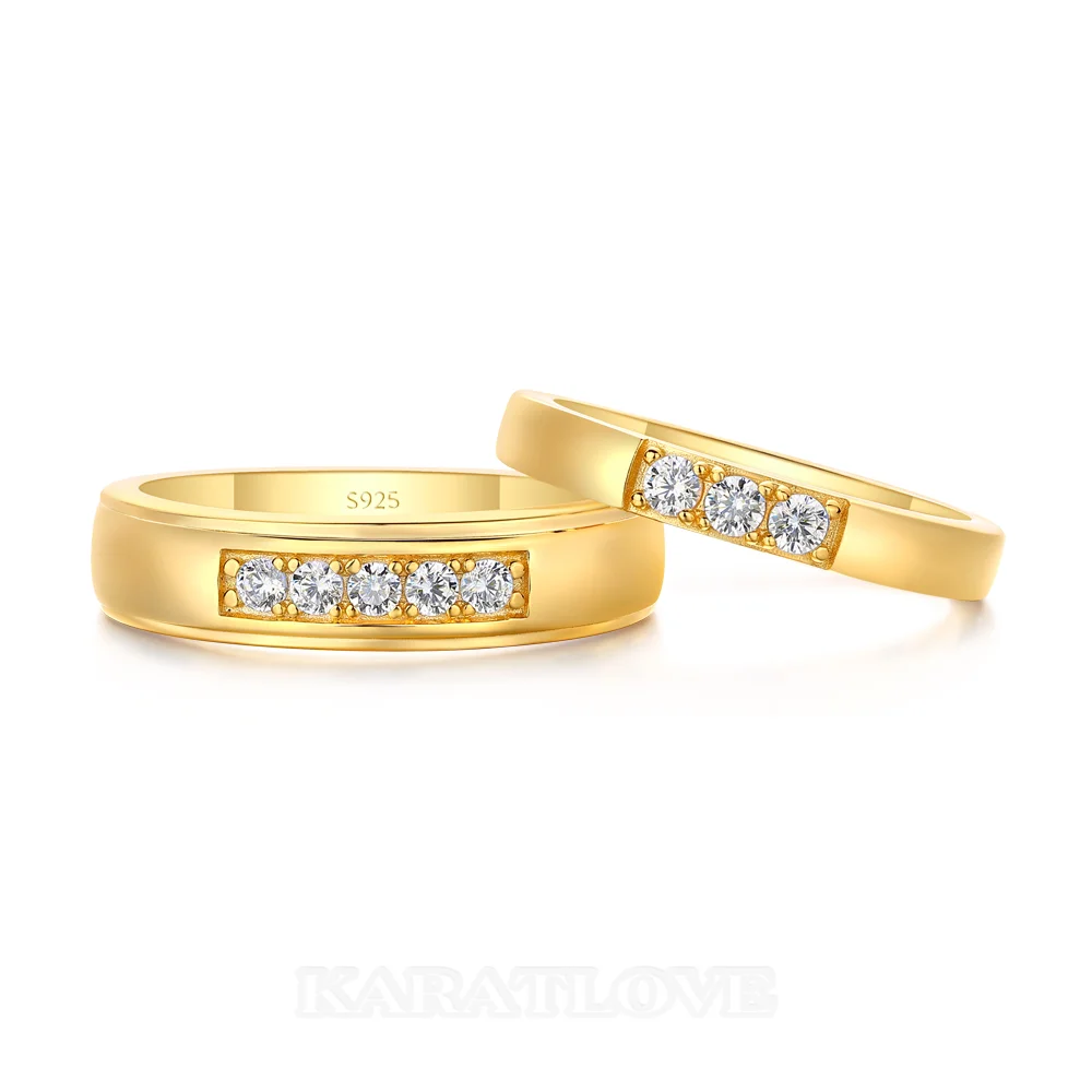 Alliances en argent sterling 925 et or jaune avec diamants taille ronde