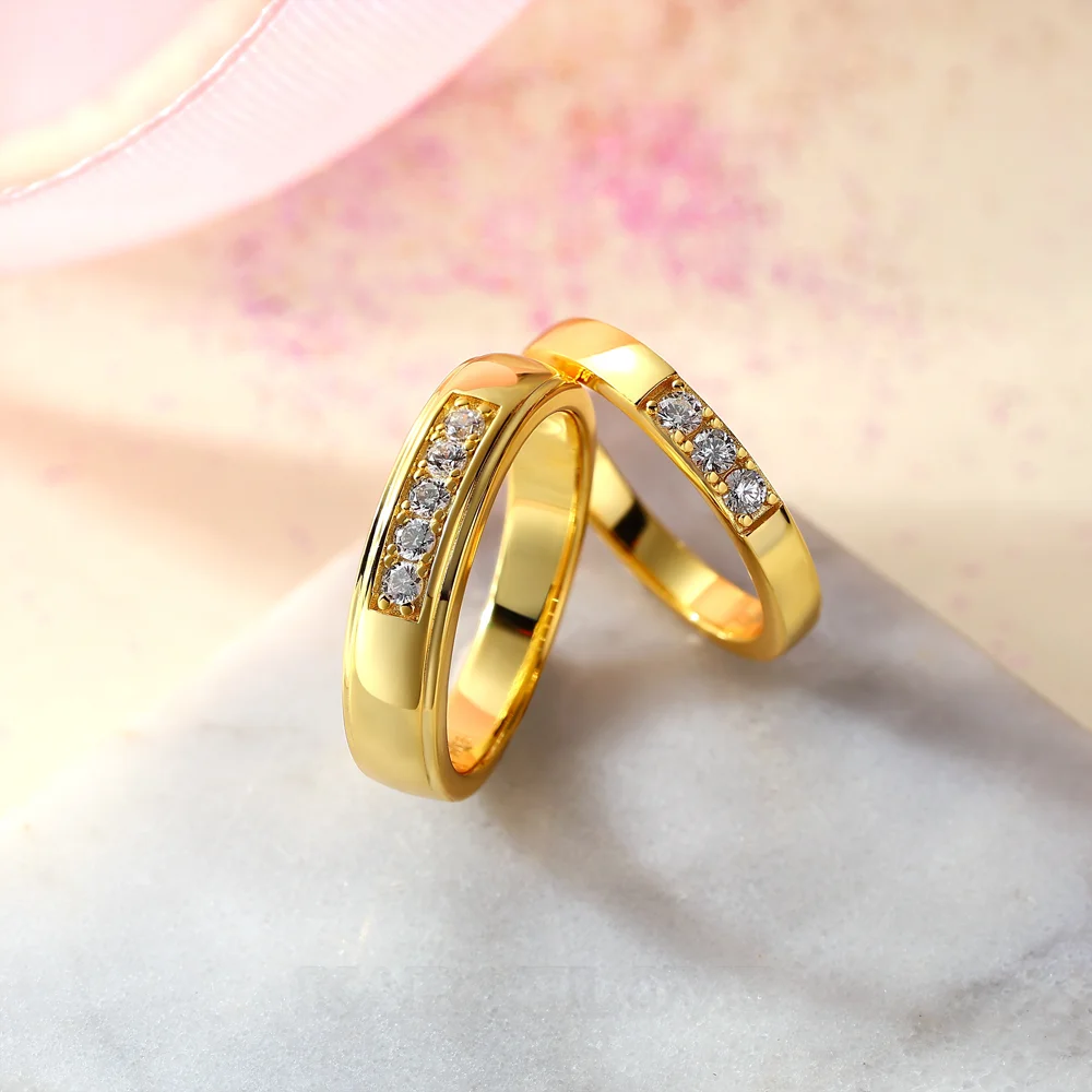 Alliances en argent sterling 925 et or jaune avec diamants taille ronde