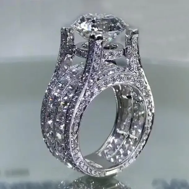 Bague de fiançailles art déco en argent sterling avec diamant blanc et taille ronde