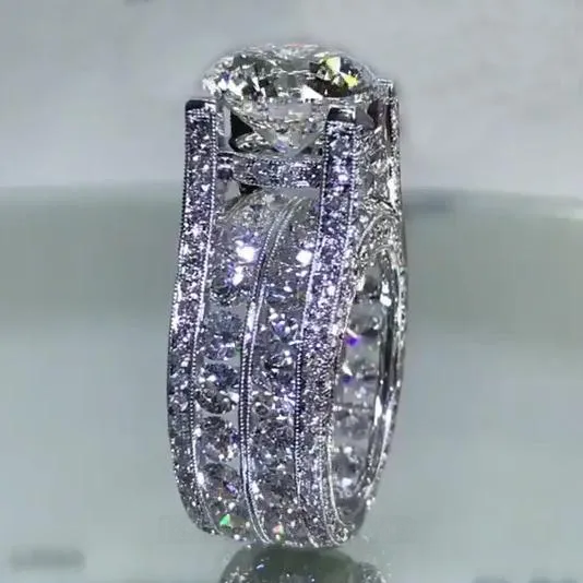 Bague de fiançailles art déco en argent sterling avec diamant blanc et taille ronde