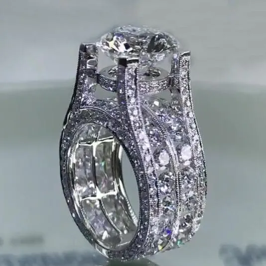 Bague de fiançailles art déco en argent sterling avec diamant blanc et taille ronde