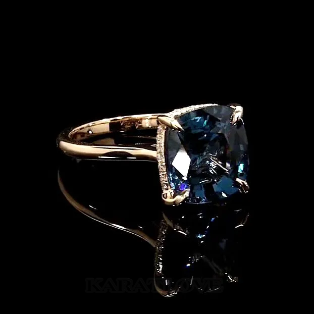 Bague de fiançailles en or rose 925 avec saphir bleu à taille coussin