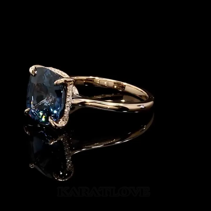 Bague de fiançailles en or rose 925 avec saphir bleu à taille coussin