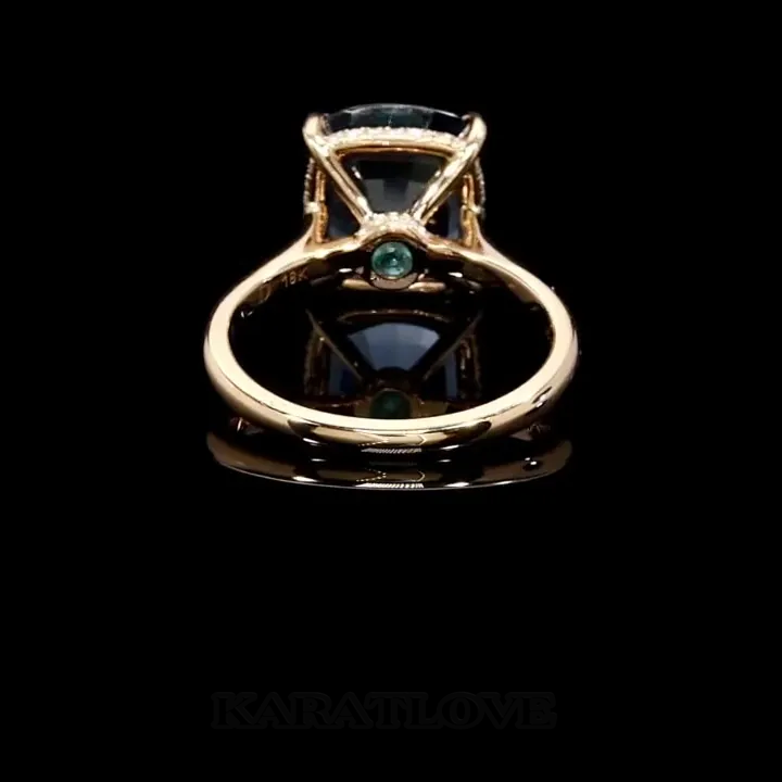 Bague de fiançailles en or rose 925 avec saphir bleu à taille coussin