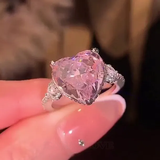 Bague de fiançailles 3 pierres rose fantaisie en argent 925